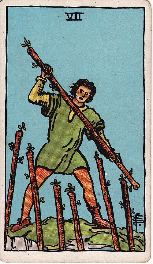 Seven of Wands, Rider-Waite-Smith tarot card